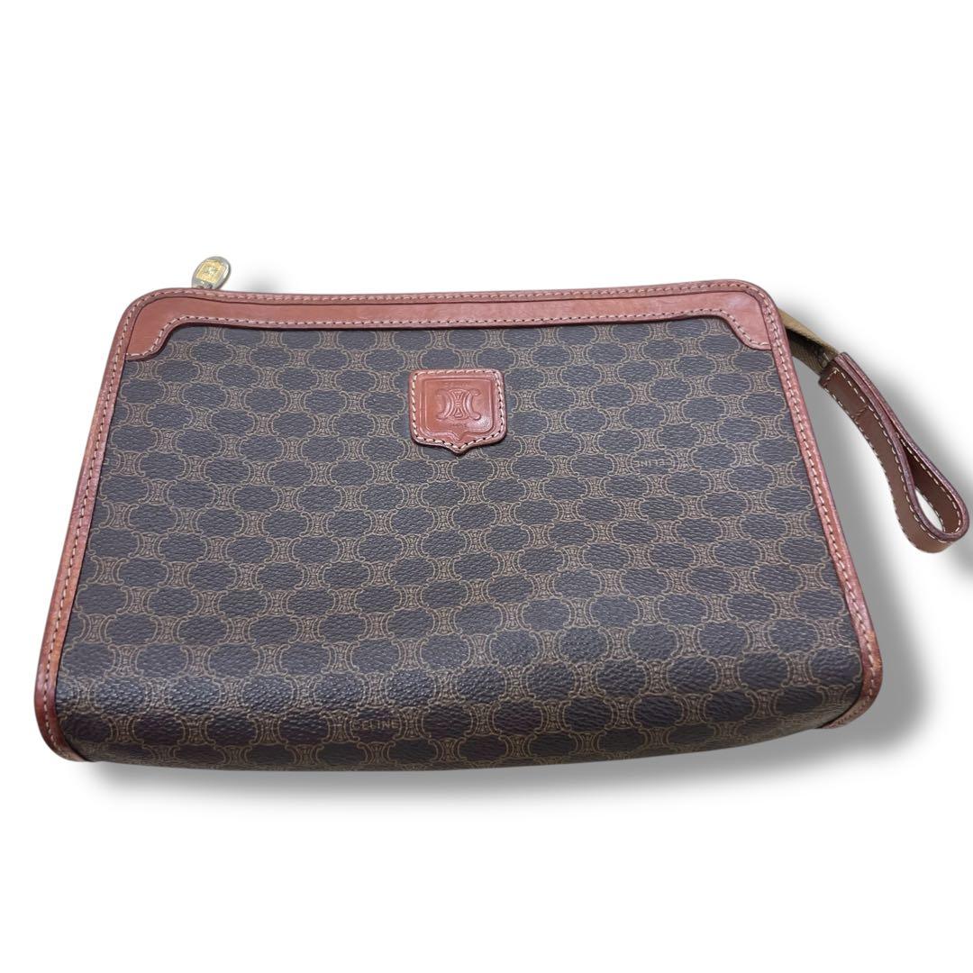 【Y】セリーヌ クラッチバッグ マカダム ブラウン レザー ヴィンテージ