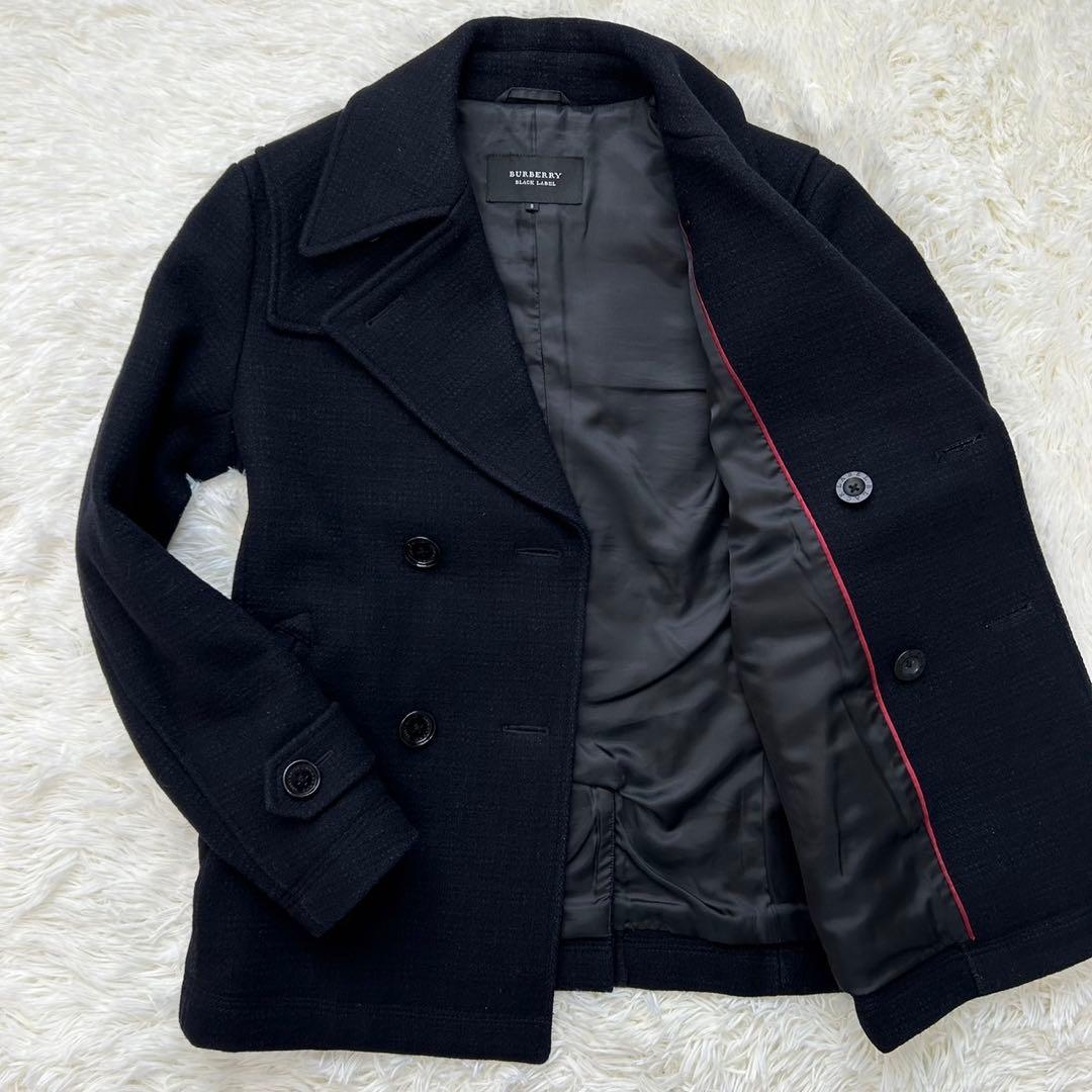 【美品/S】バーバリー ブラックレーベル ピーコート ウールコート 濃紺 メンズ
