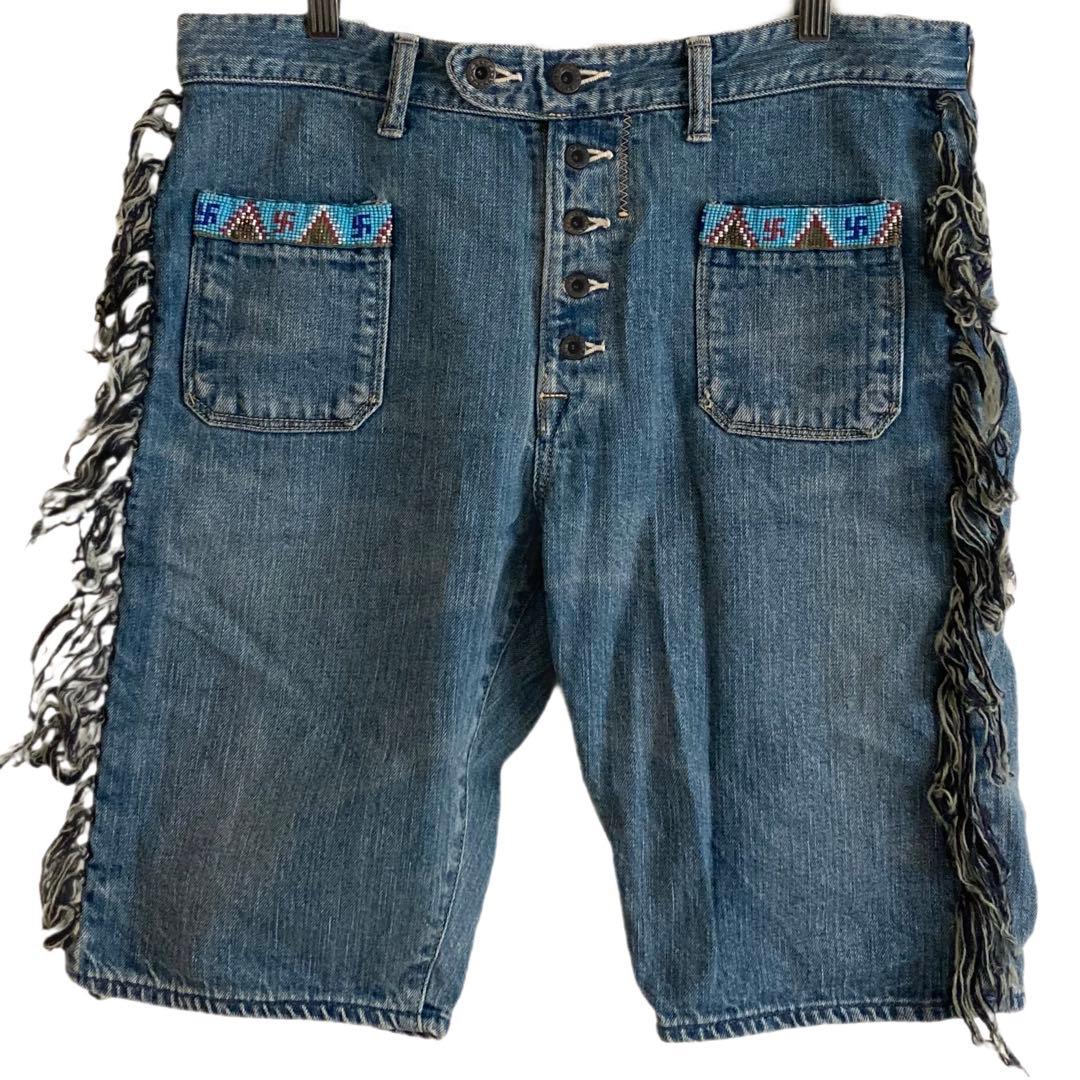 星紫様 KAPITAL キャピタル デニム フリンジ ナバホ ショート パンツ