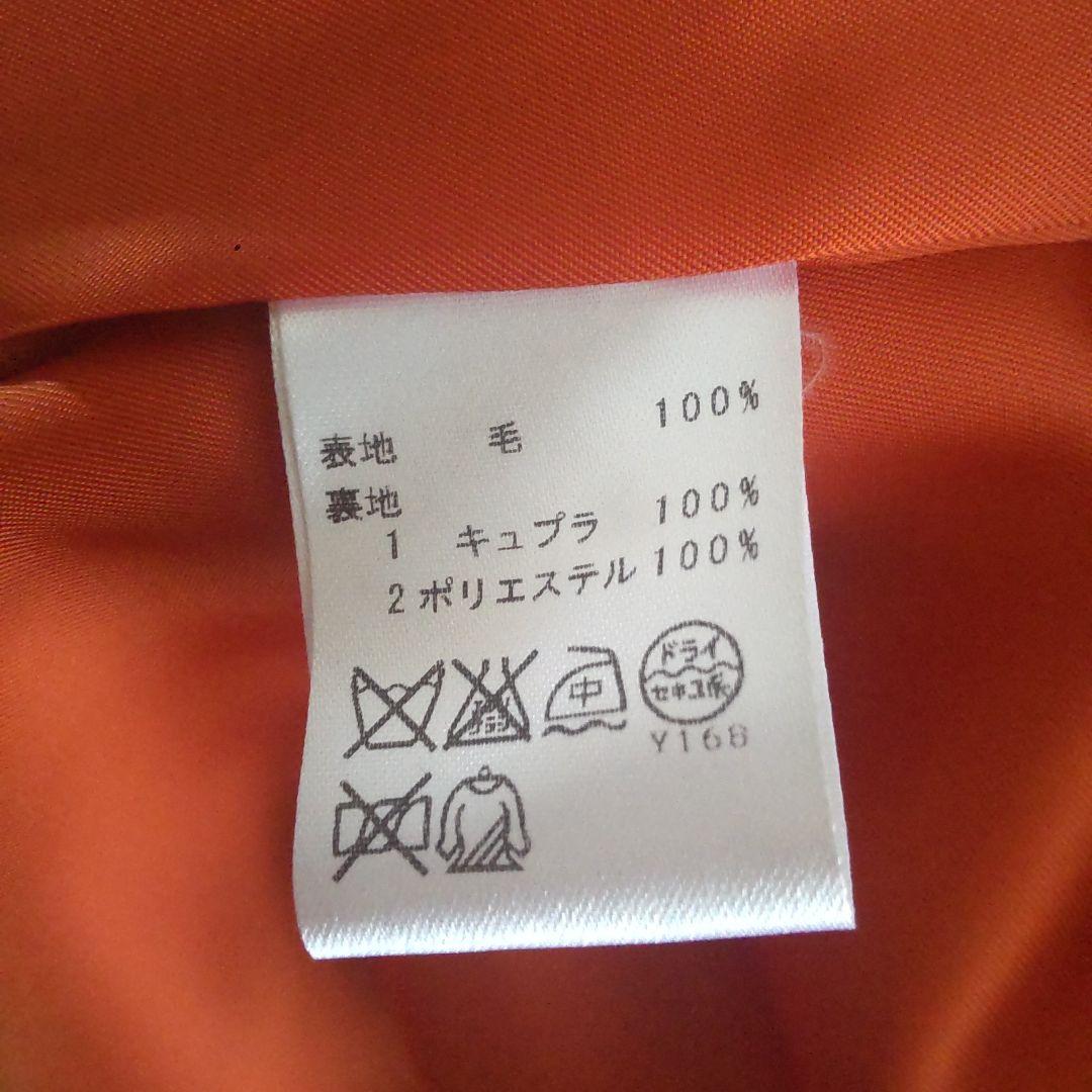 オレンジ ウールコート スタンドカラー38号　パシオーネ　美品
