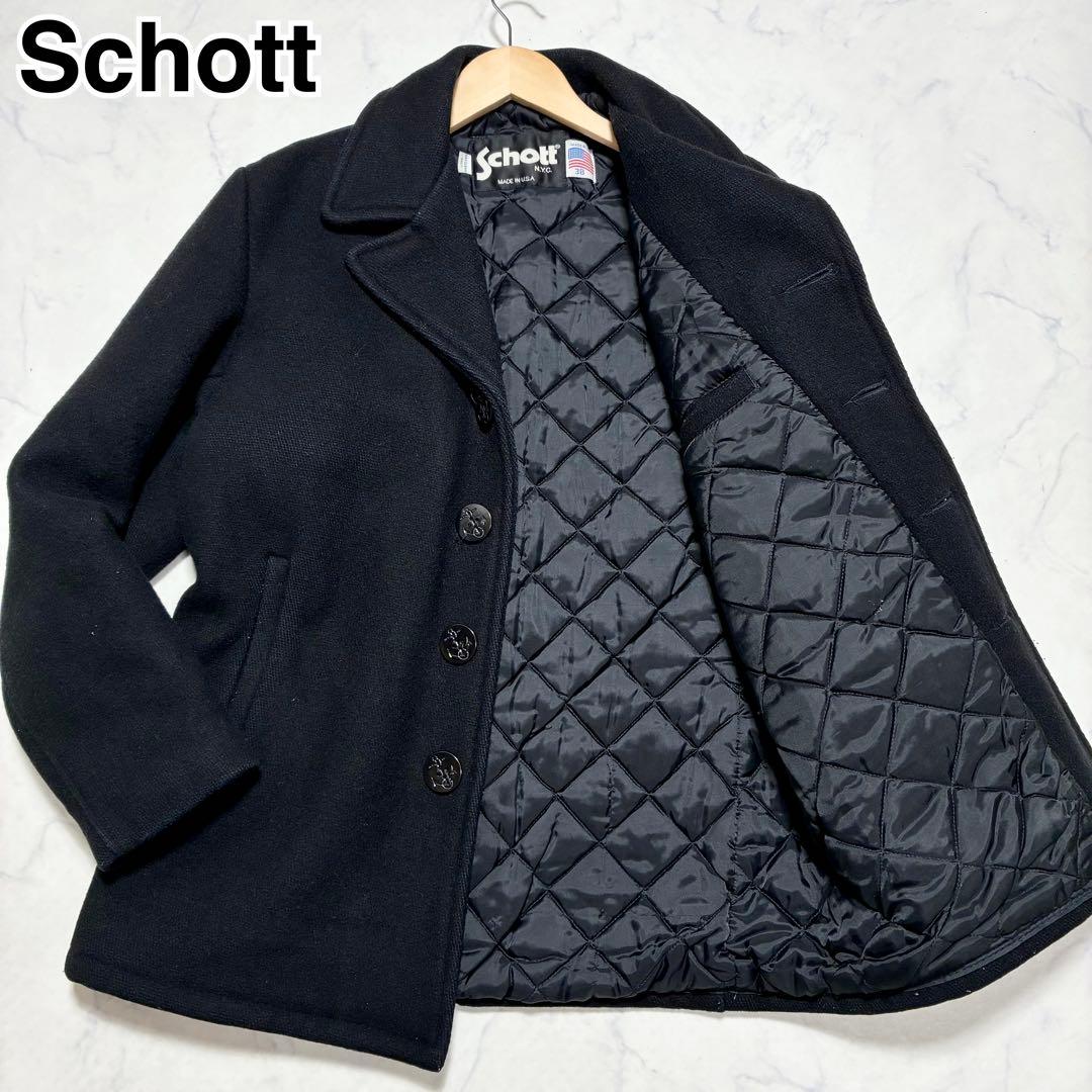 希少/シングル✨Schott ピーコート 裏地キルティング メルトン 黒 38
