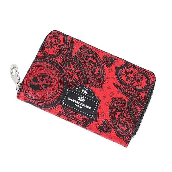 カステルバジャック 牛革 ミドルウォレット セミ長財布 レッド