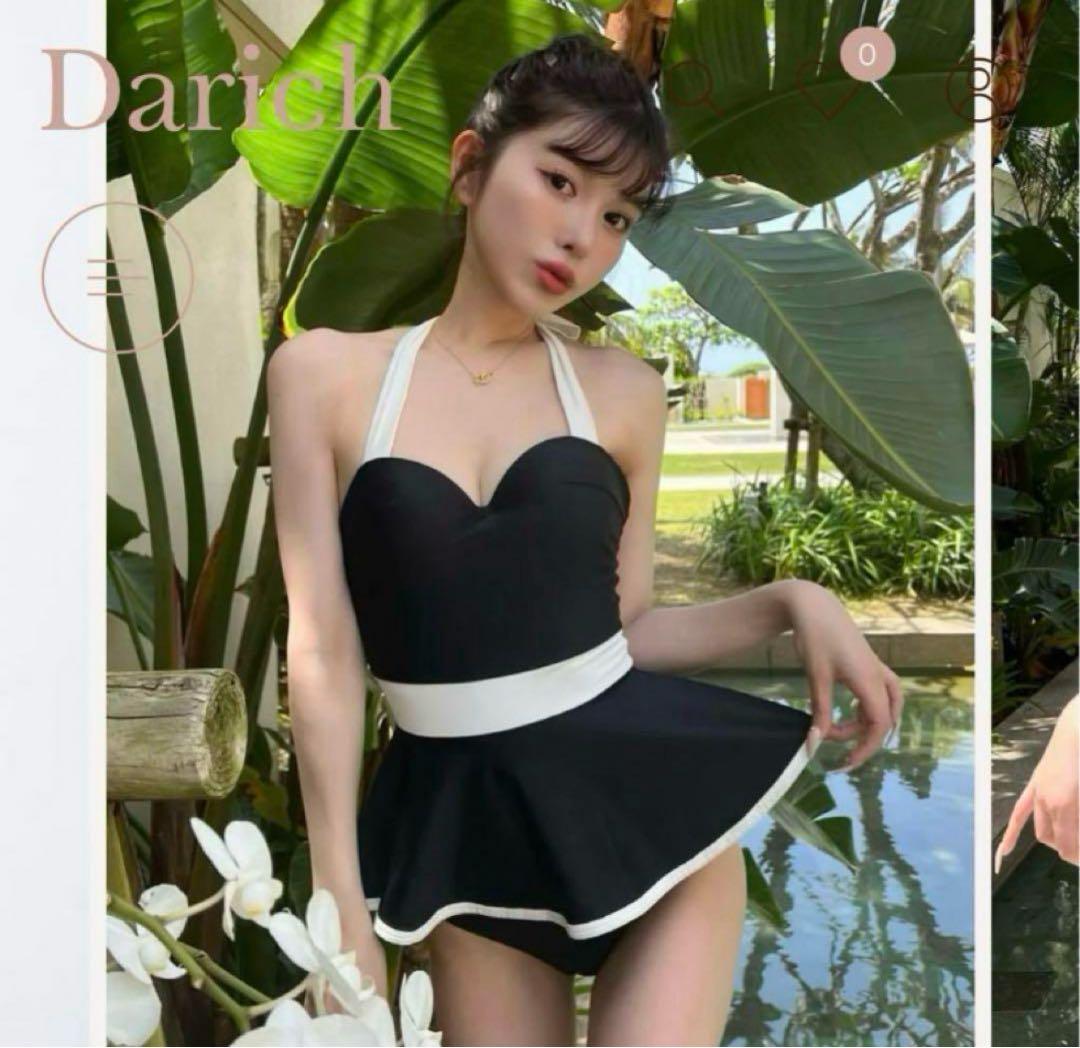 Darich ダーリッチ バイカラーペプラムワンピースビキニ　ブラック