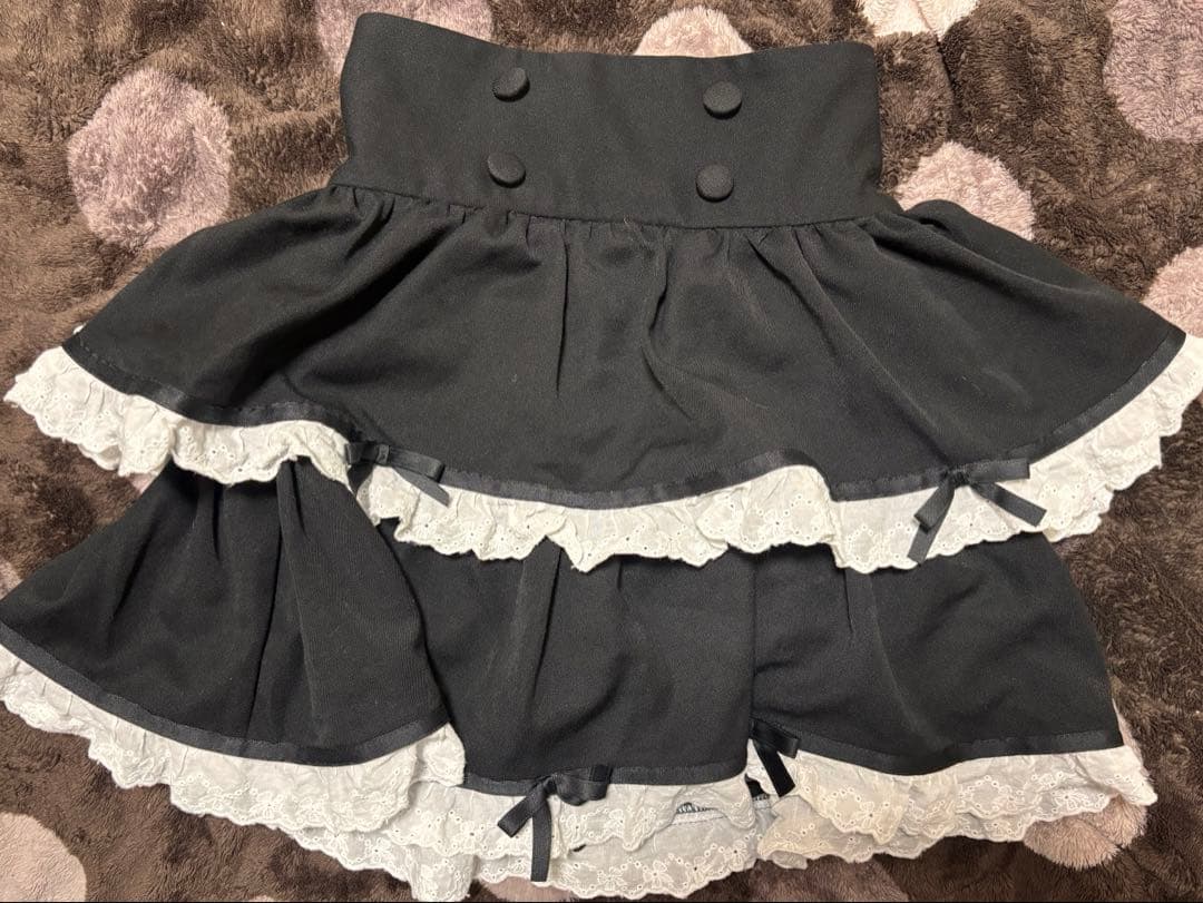 ︎*。様 piumコットンフリルリボンティアードミニスカート ブラック