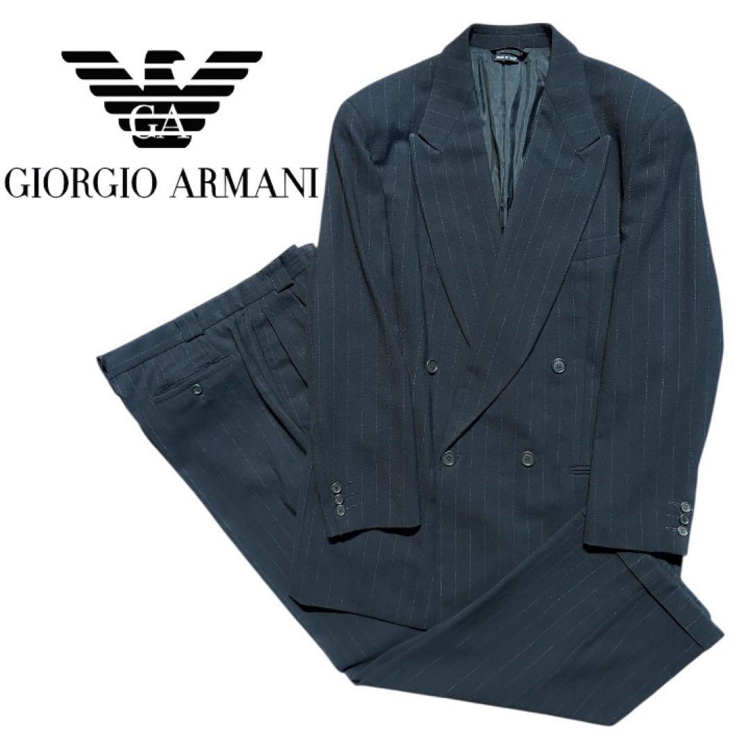 最高級 黒ラベル ジョルジオアルマーニ ダブルスーツ ネイビー ストライプ 50