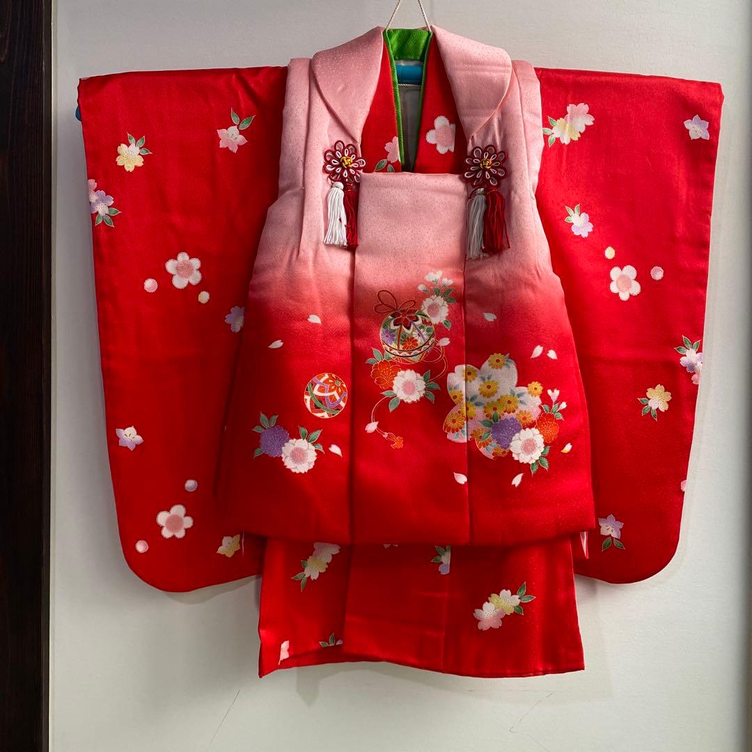 土日値下げ！七五三　3歳　正絹　花柄 着物　草履　セット