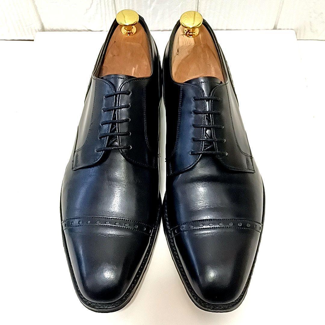 美品★CHEANEY　チーニー　ガラスレザー　外羽根　ストレートチップ　ブラック