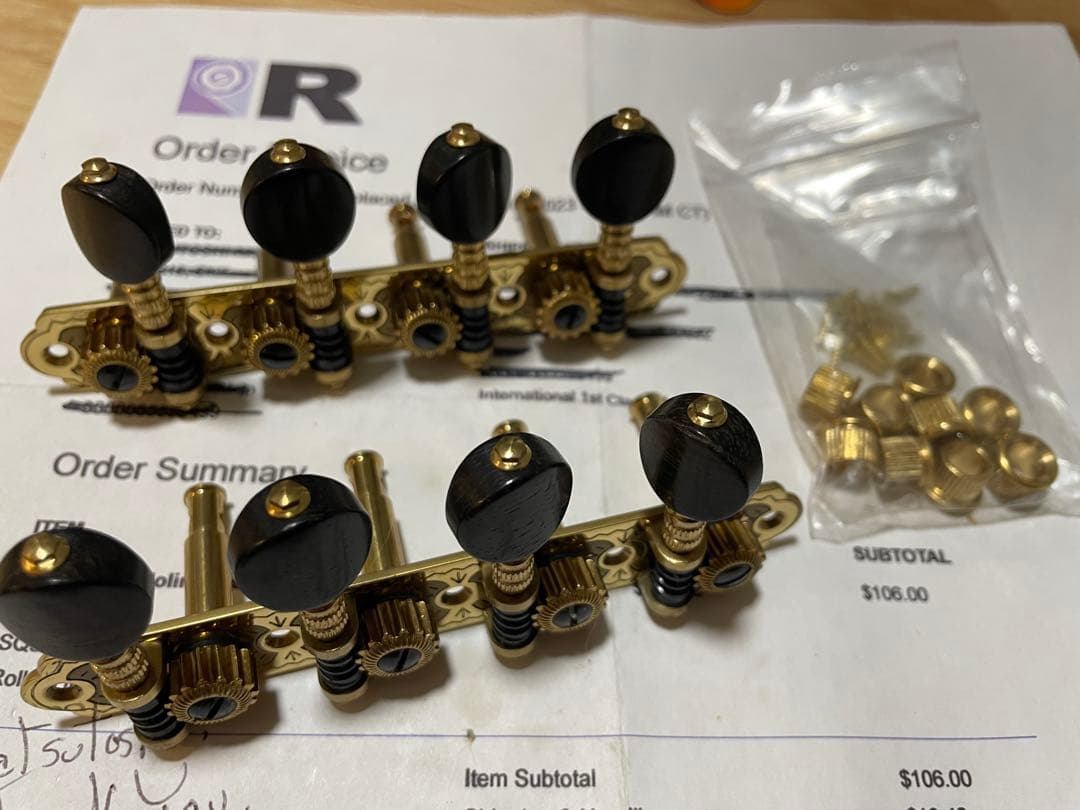 新品 ルブナー Rubner マンドリン用ペグ 黒檀 ゴールド×ブラック