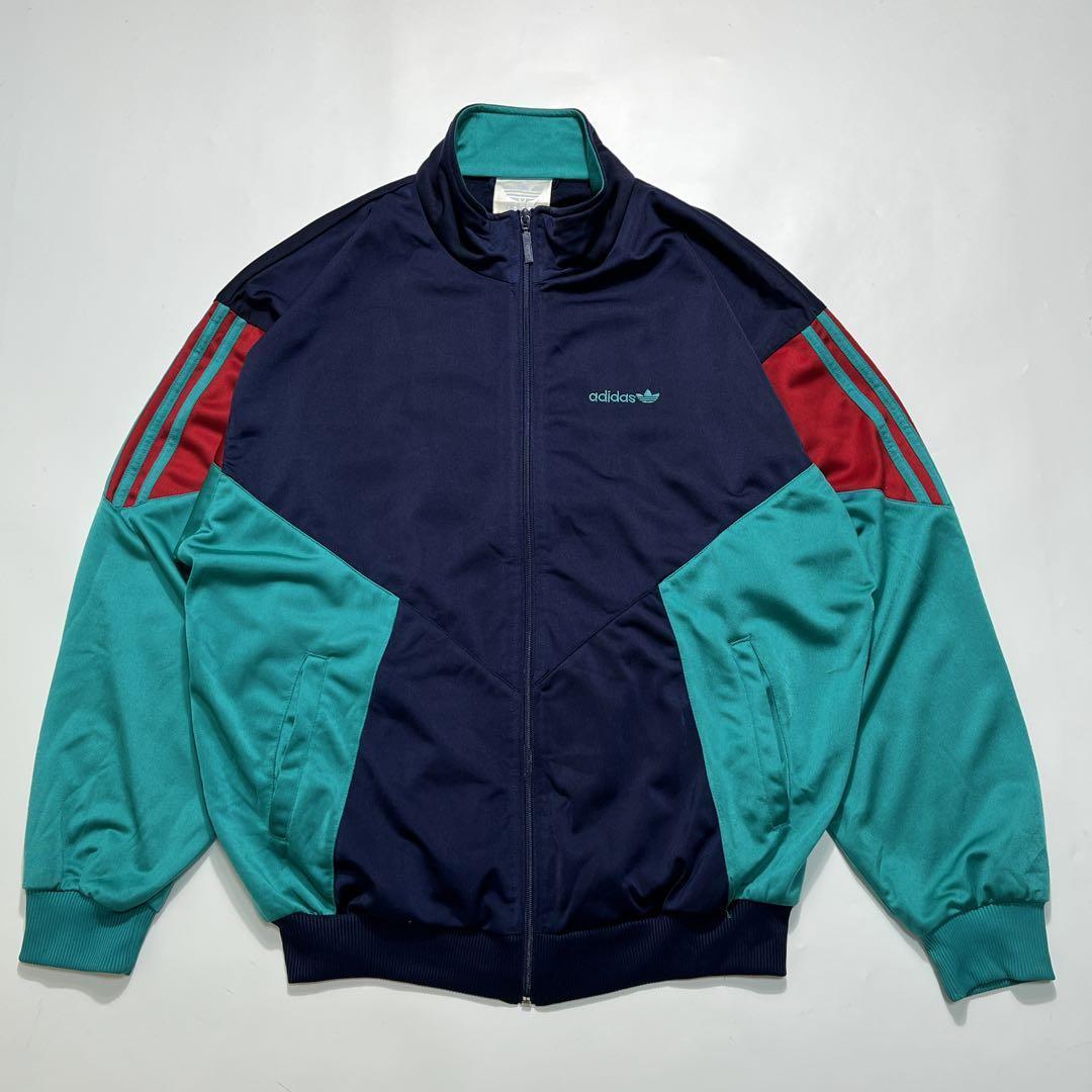 80s アディダス トラックジャケット L 紺 マルチカラー 白タグ 7440