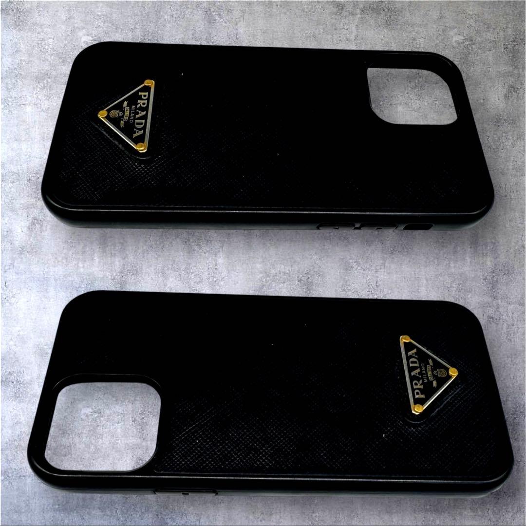 PRADAプラダ iPhone12ケース ブラック 三角ロゴ サフィアーノレザー
