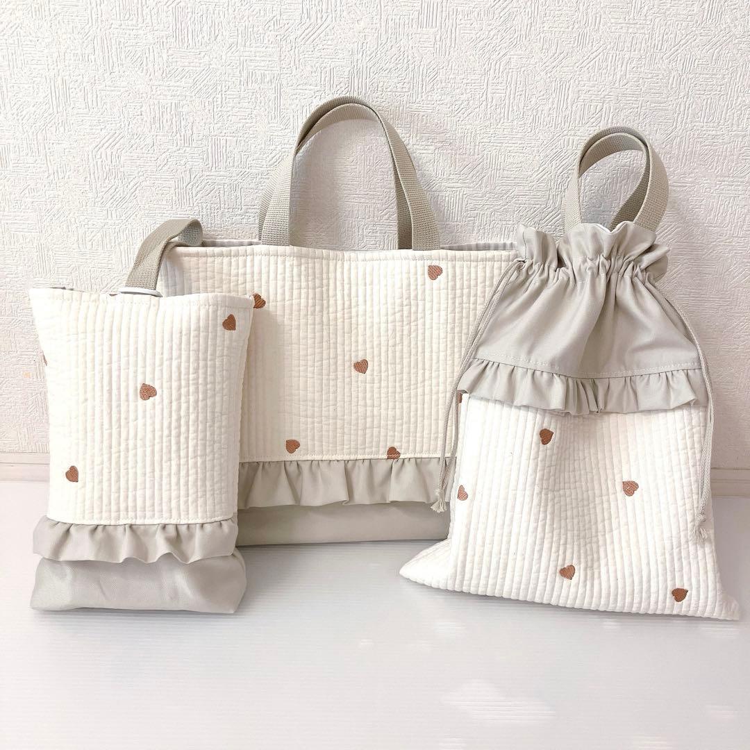 レッスンバッグ 上履き入れ　体操服袋　ヌビ　ハート刺繍