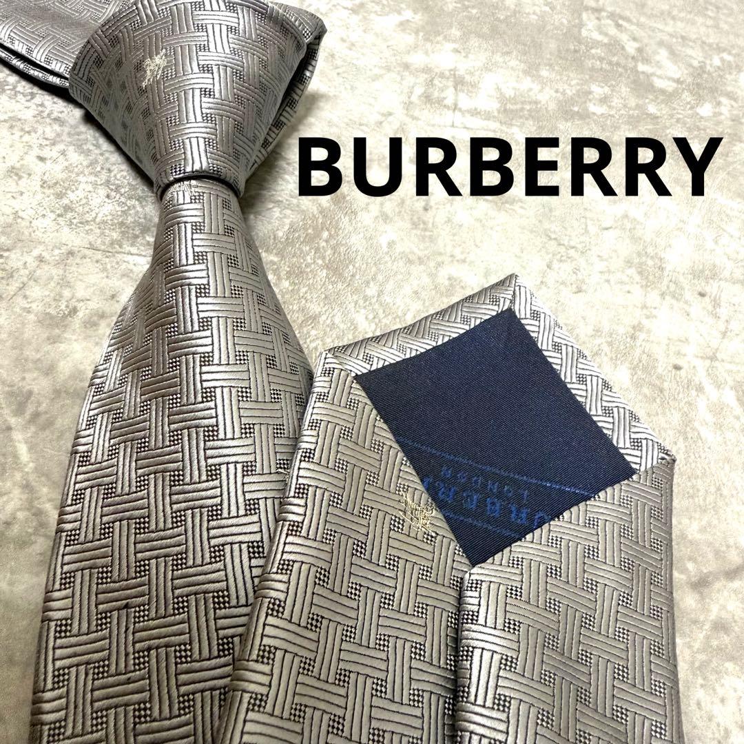【✨美品✨】BURBERRY バーバリー ネクタイ ホースロゴ シルバー 結婚式