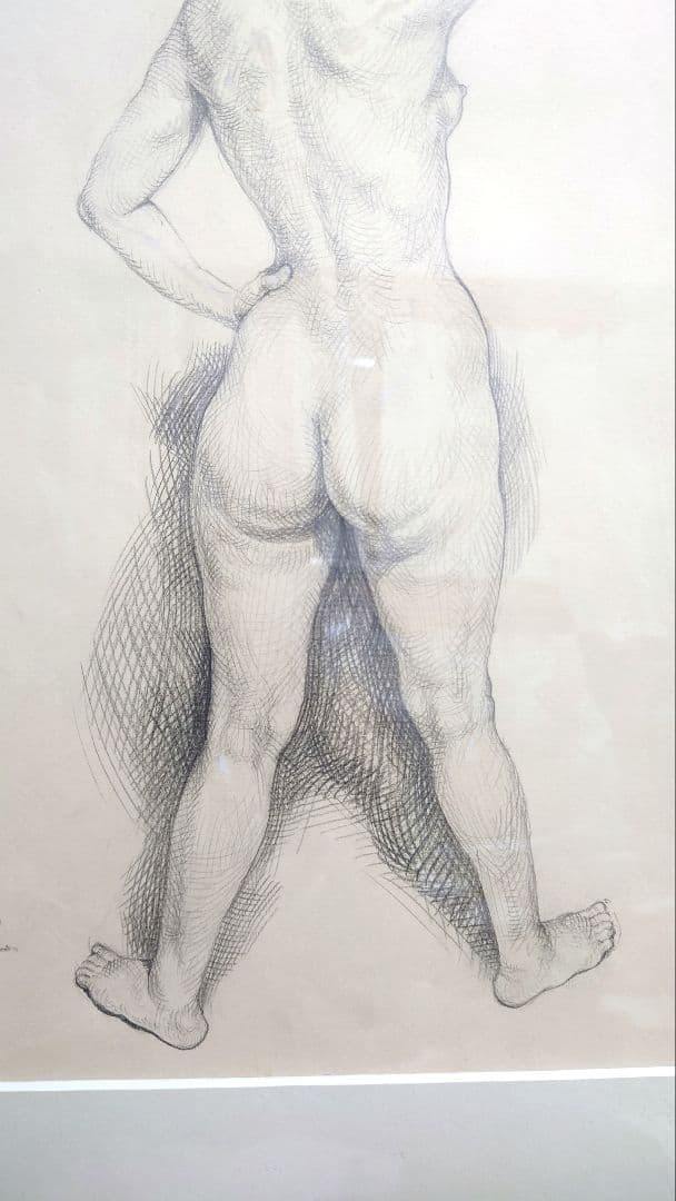 真作 牧野邦夫 『裸婦』 絵画 鉛筆デッサン 人物画 額装