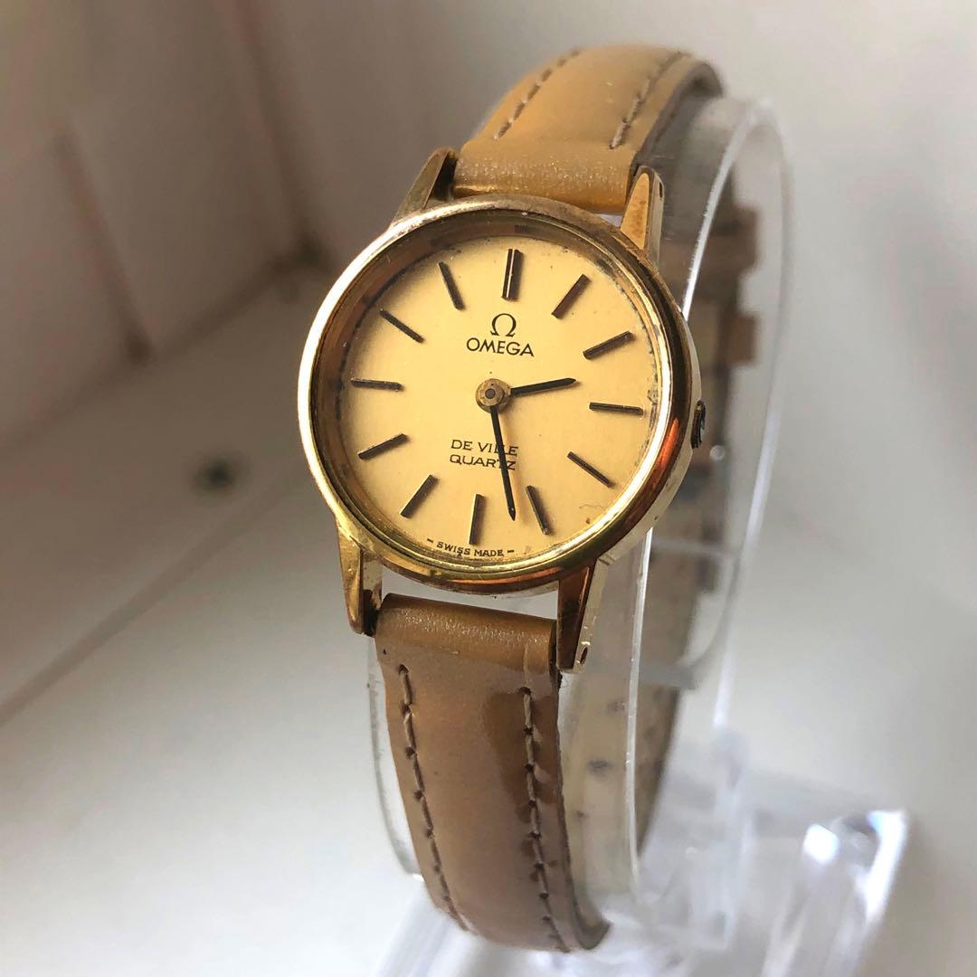 OMEGA De Ville クォーツ 時計 レザーベルト　稼働品　ビンテージ