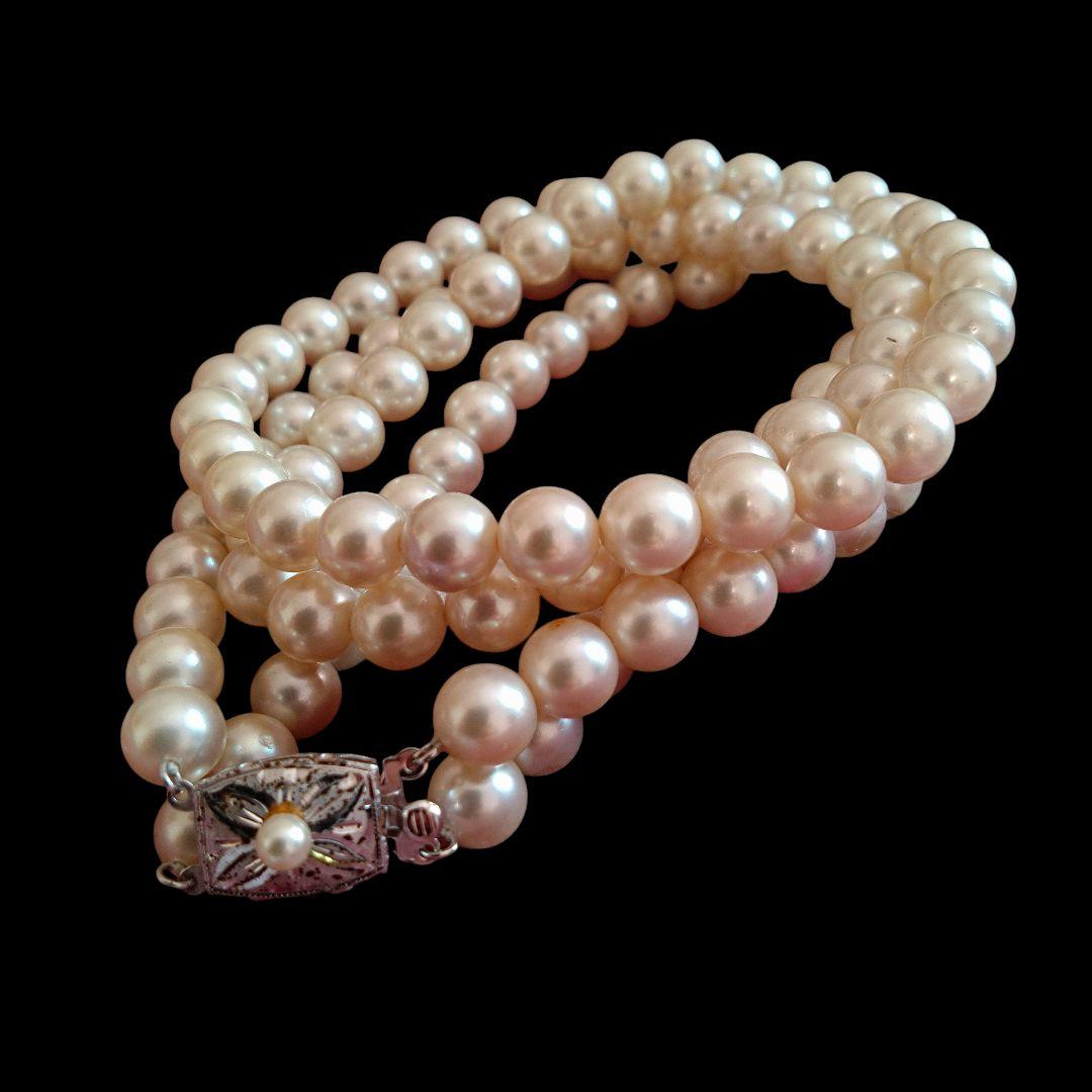 【テリ強】本真珠 パール ネックレス 7.5~8.0mm SV刻印 2連