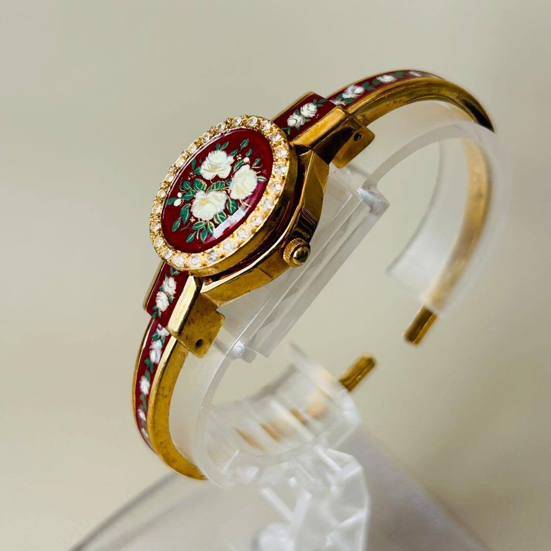 稼動品 アンドレムッシュ エナメル 花柄 バングル 腕時計 希少 フラワー