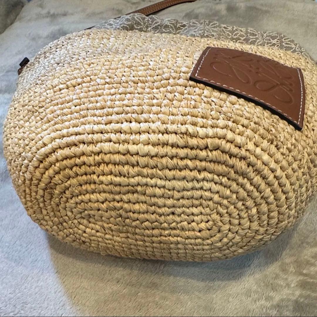 【良品】ロエベ ポシェットバッグ（ラフィア＆カーフ）かごショルダーバッグ