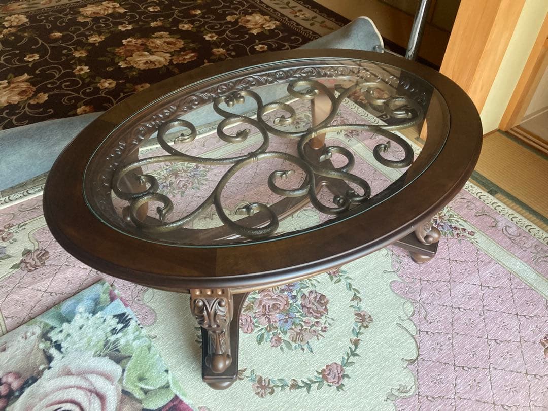 L*a様 【美品】アシュレイ Ashley アンティーク ガラステーブル 家具