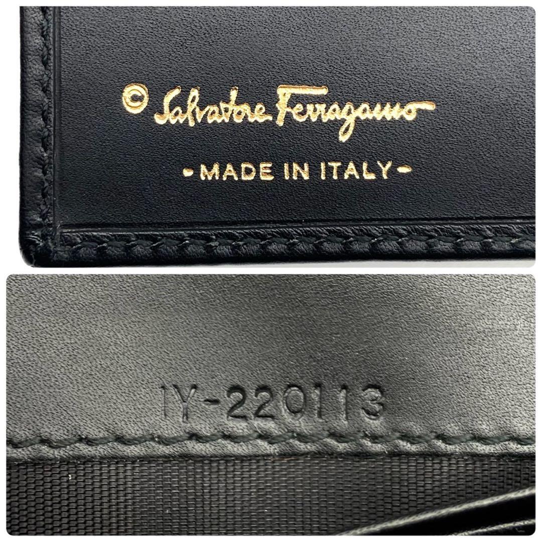 未使用級● フェラガモ 長財布 二つ折り ガンチーニ 金具 ブラック レザー