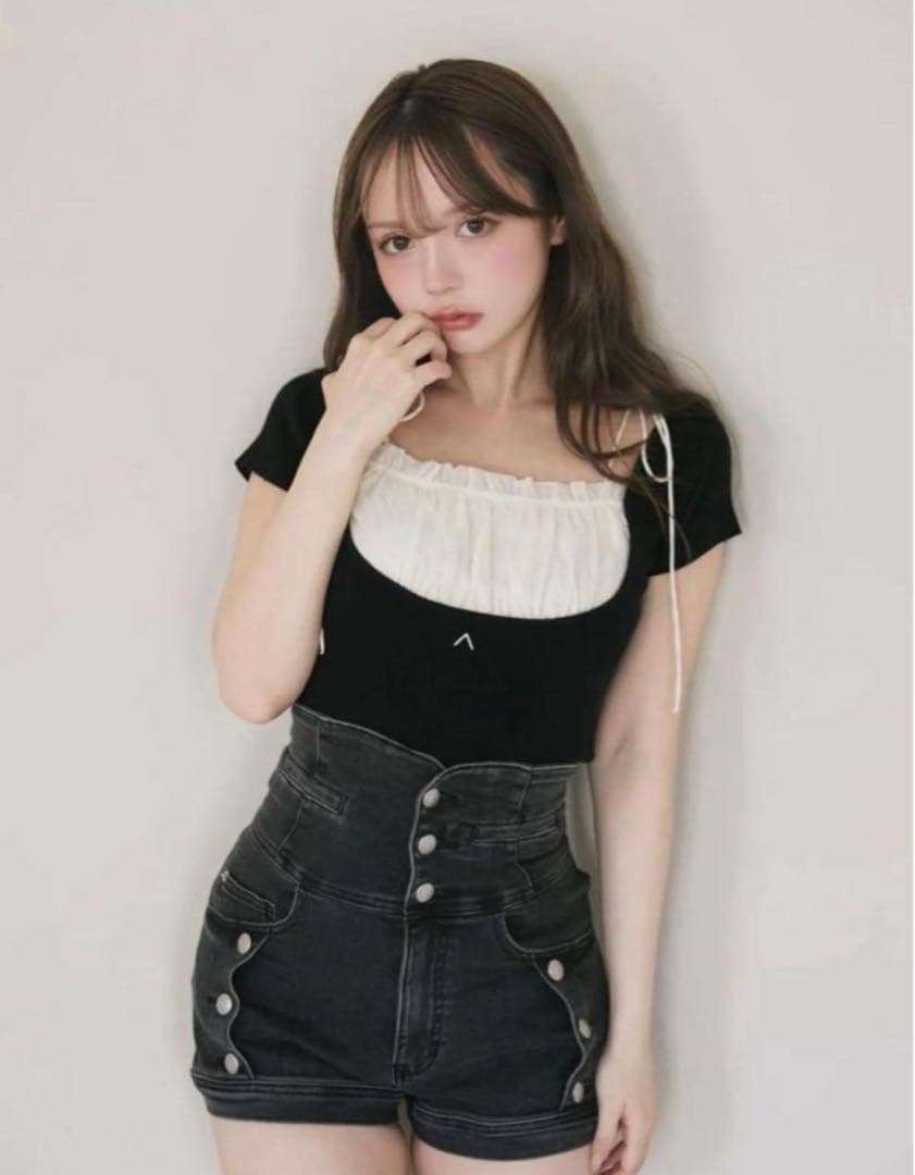 andmarry Ribbon denim allinone Mサイズ