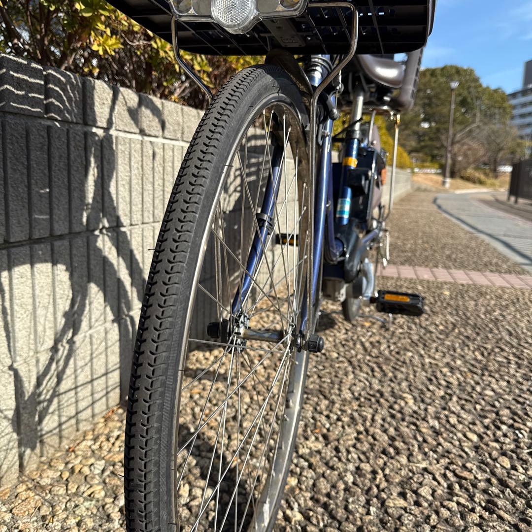 パナソニック 26インチ 電動アシスト, シティタイプ 青色 前後バスケット付き