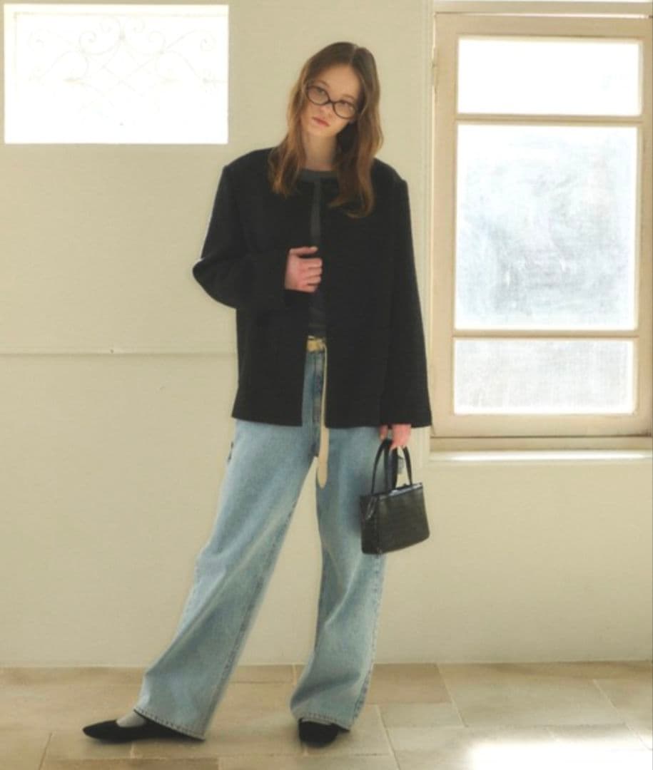 ジャケット・アウター GIUNON collar less tweed jacket Black