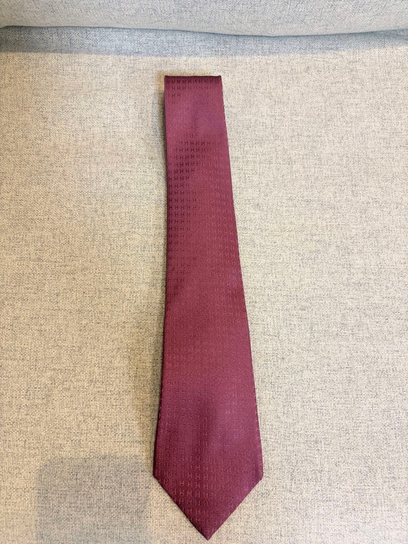 【ほぼ未使用】HERMES バーガンディ スリムタイ&H柄