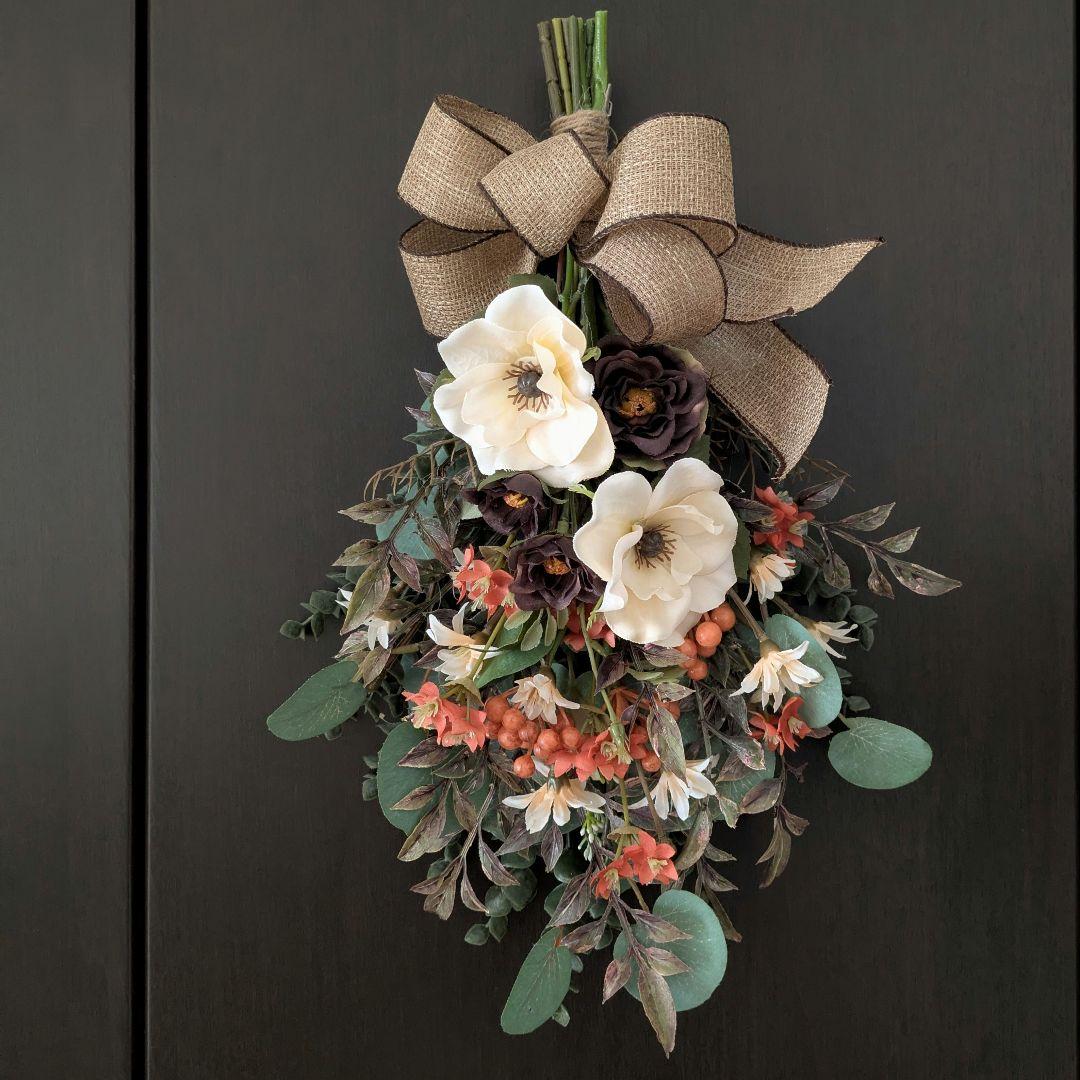 komama 落ち着いた色合いのバラとユーカリのナチュラルスワッグ合計3点