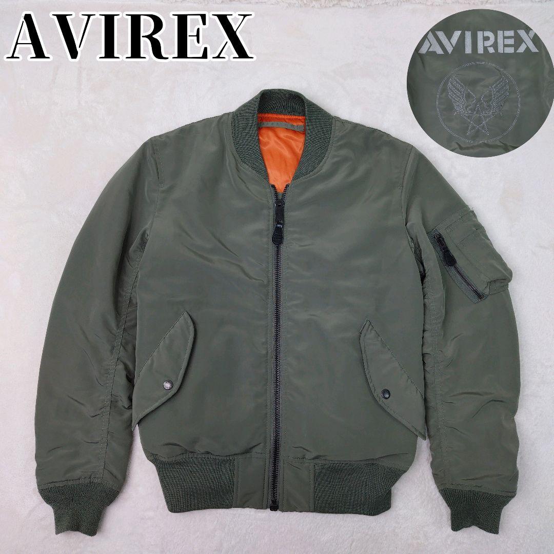 【極美品】 AVIREX フライトジャケット MA-1 カーキ 刺繍ロゴ M