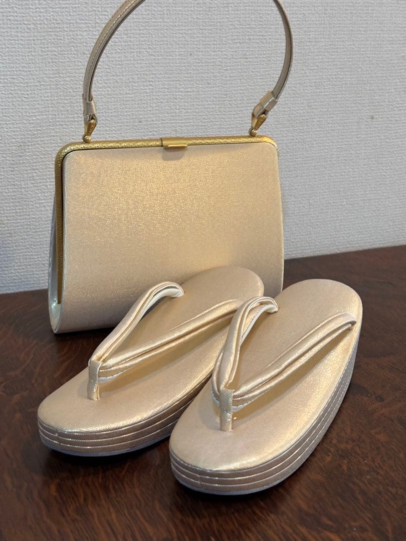 礼装用　佐賀錦の草履バッグセット　シャンパンゴールド　Mサイズ