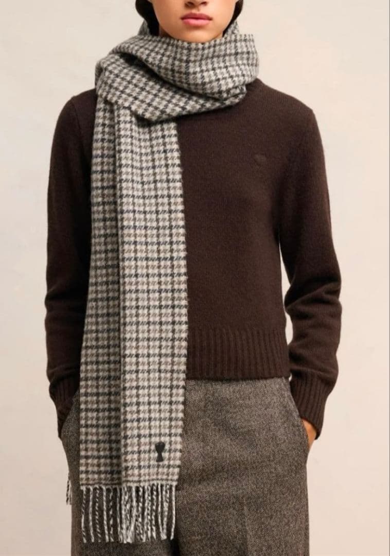 新品未使用　アミパリス　千鳥格子柄マフラー茶色