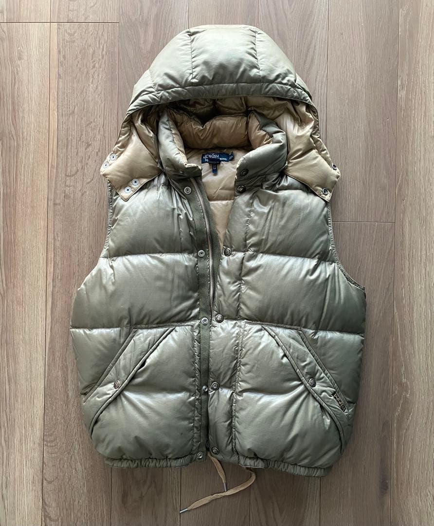 【美品！】Ralph Lauren フード付きダウンベスト オリーブグリーン
