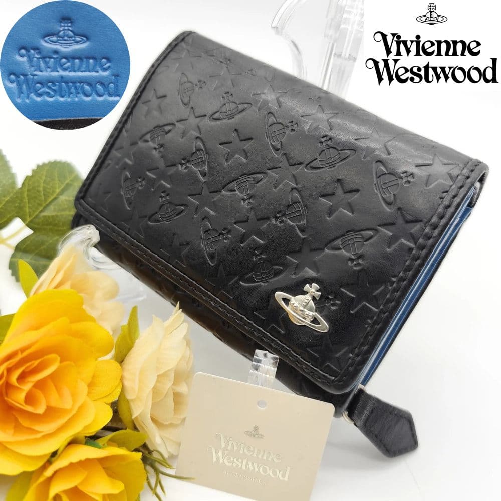 Vivienne Westwood 二つ折り財布 オーブ 型押し 黒 ブルー
