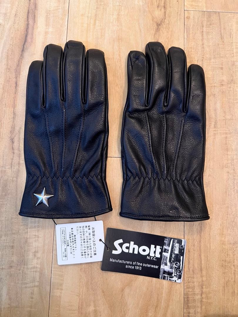 Schott ブラック　ワンスター　レザーグローブ Sサイズ　手袋　男女兼用