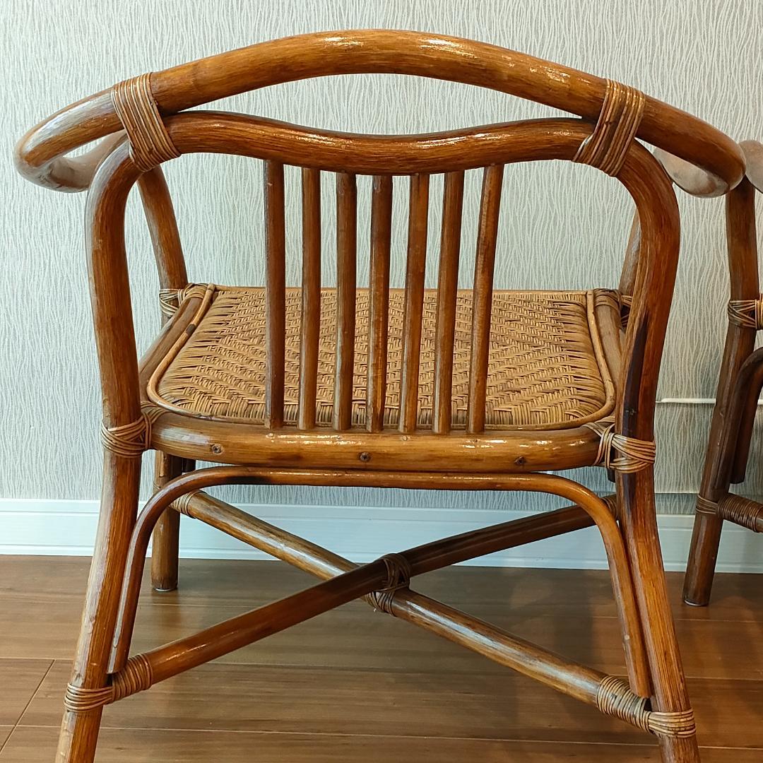 ビンテージラタン　ダイニングチェア　2脚セット　アームチェア
