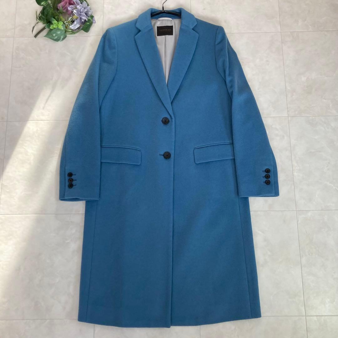 【美品】 TOMORROWLAND カシミヤ混 チェスターコート 青 サイズ36