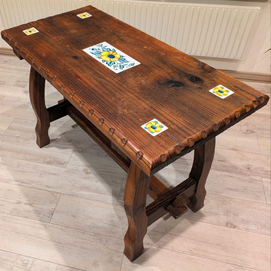 スペイン製 パイン材 カントリー家具 テーブル 天板タイル装飾