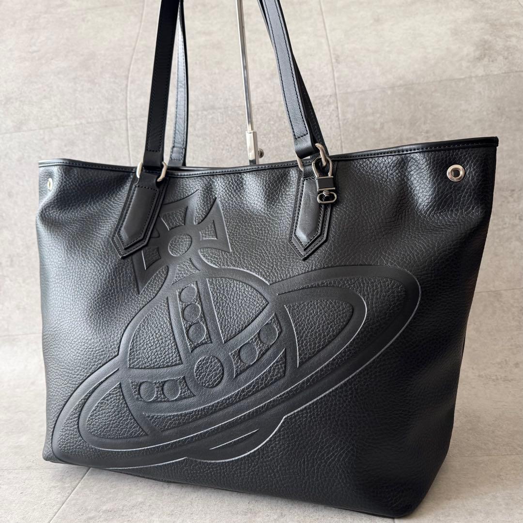 ヴィヴィアンウエストウッド　トートバッグ　オーブ　2WAY　黒　レザー　シボ革