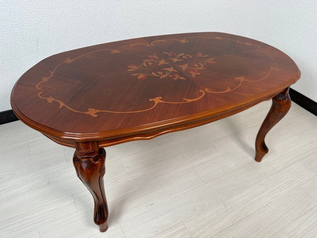 イタリア アンティーク 象嵌細工 センターテーブル 猫脚 彫刻 ※i4※