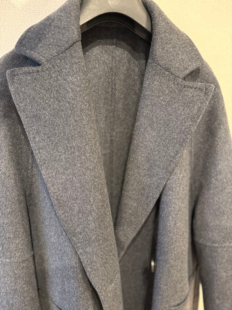 conte ウール100％ ダブルブレスト リバーロングコート GRAY 36