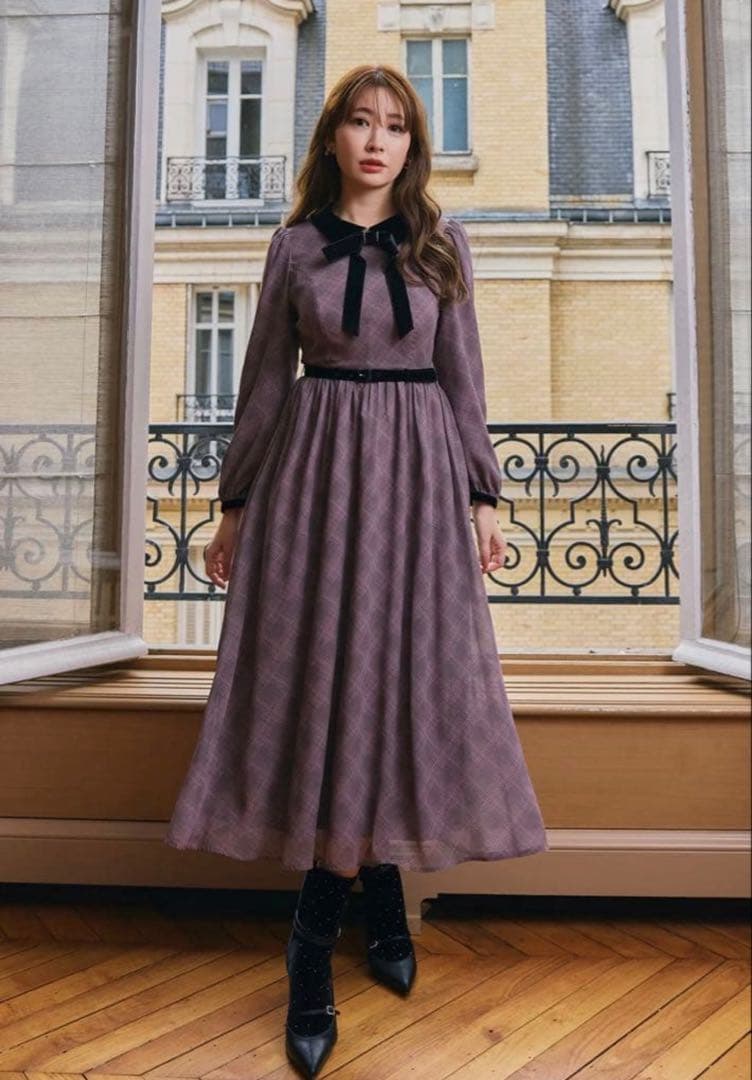 ワンピース Herlipto Bristol Plaid Ribbon Dress