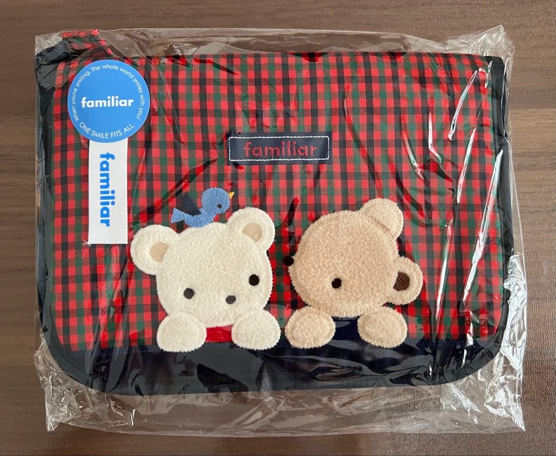 新品★ 002 ファミリア 母子手帳ケース 赤チェック ポーチ M