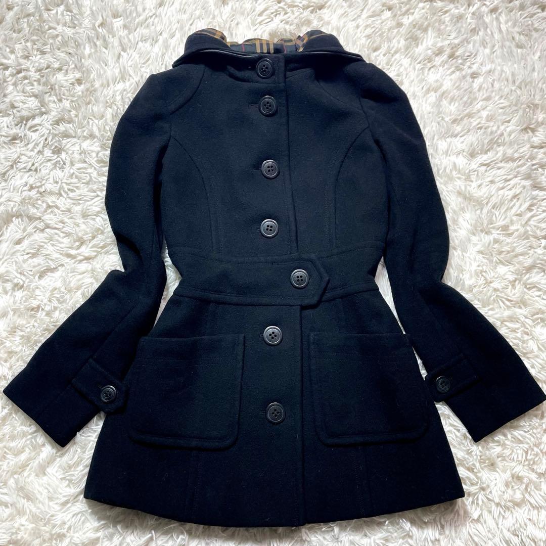 バーバリーブルーレーベル アンゴラ コート ブラック Aライン 38