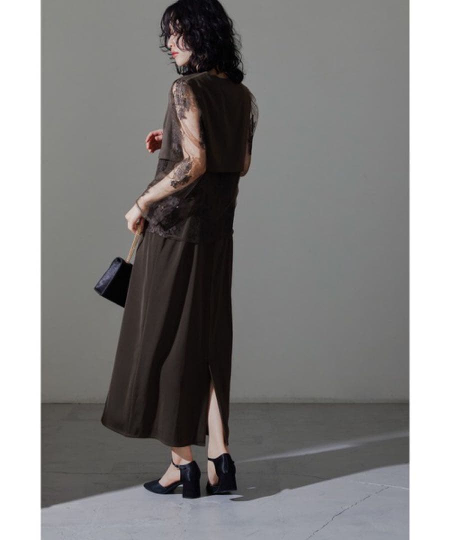 人気　ニアナ　マルチレイヤードセットドレス ブラウン　M