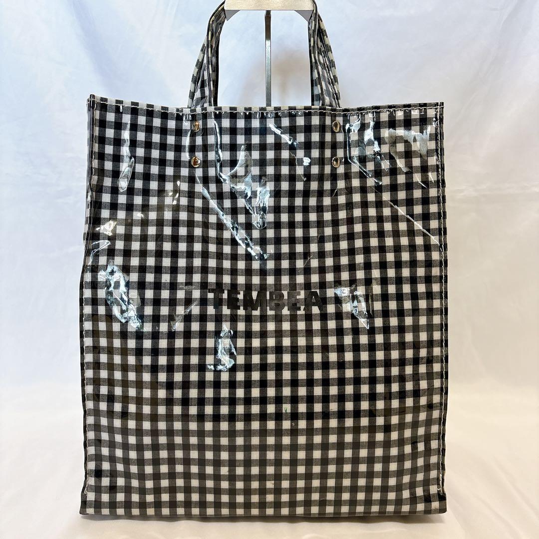 【希少】TEMBEA ギンガムチェック ブラック トートバッグ エナメル