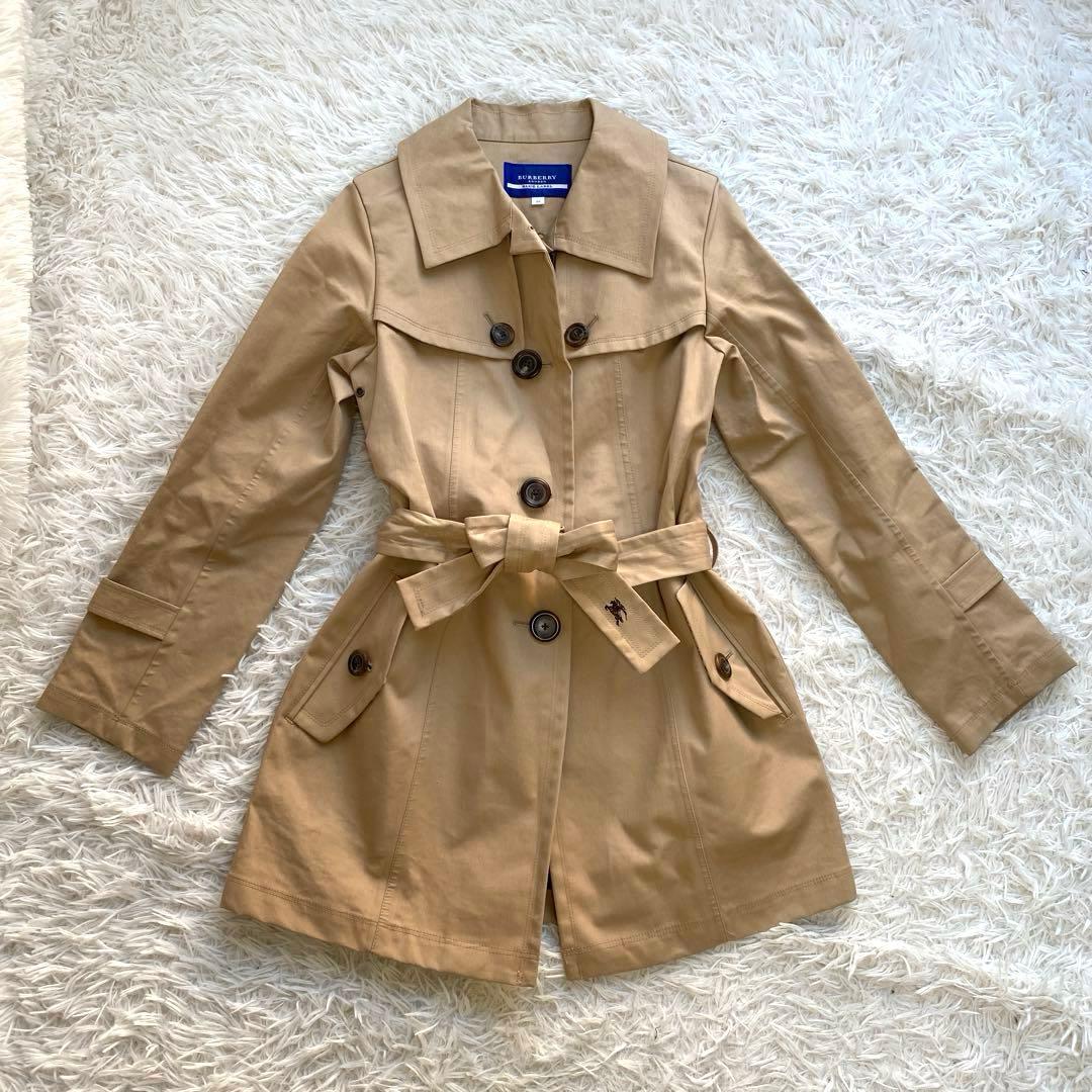バーバリーブルーレーベル　トレンチコート　ベルト　リボン　ホースロゴ　M 撥水