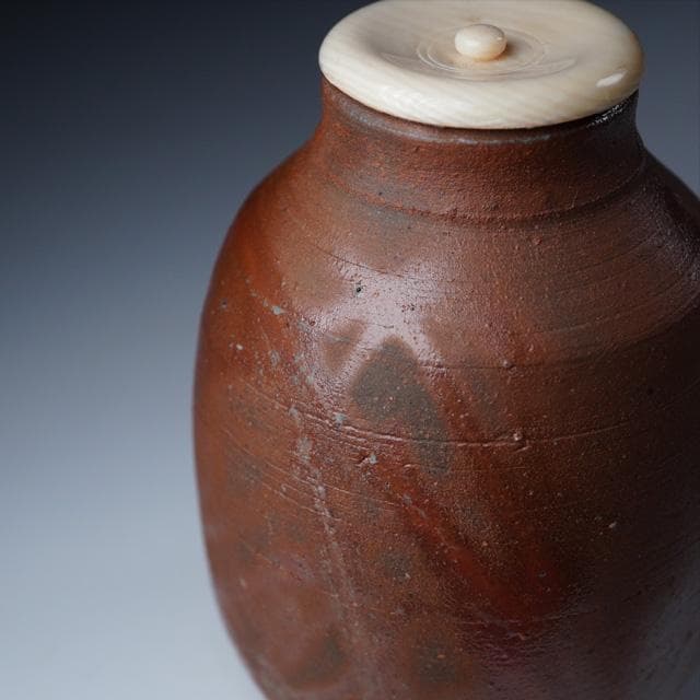 藤原雄　備前緋襷茶入　共箱　仕覆付　人間国宝　茶道具　濃茶