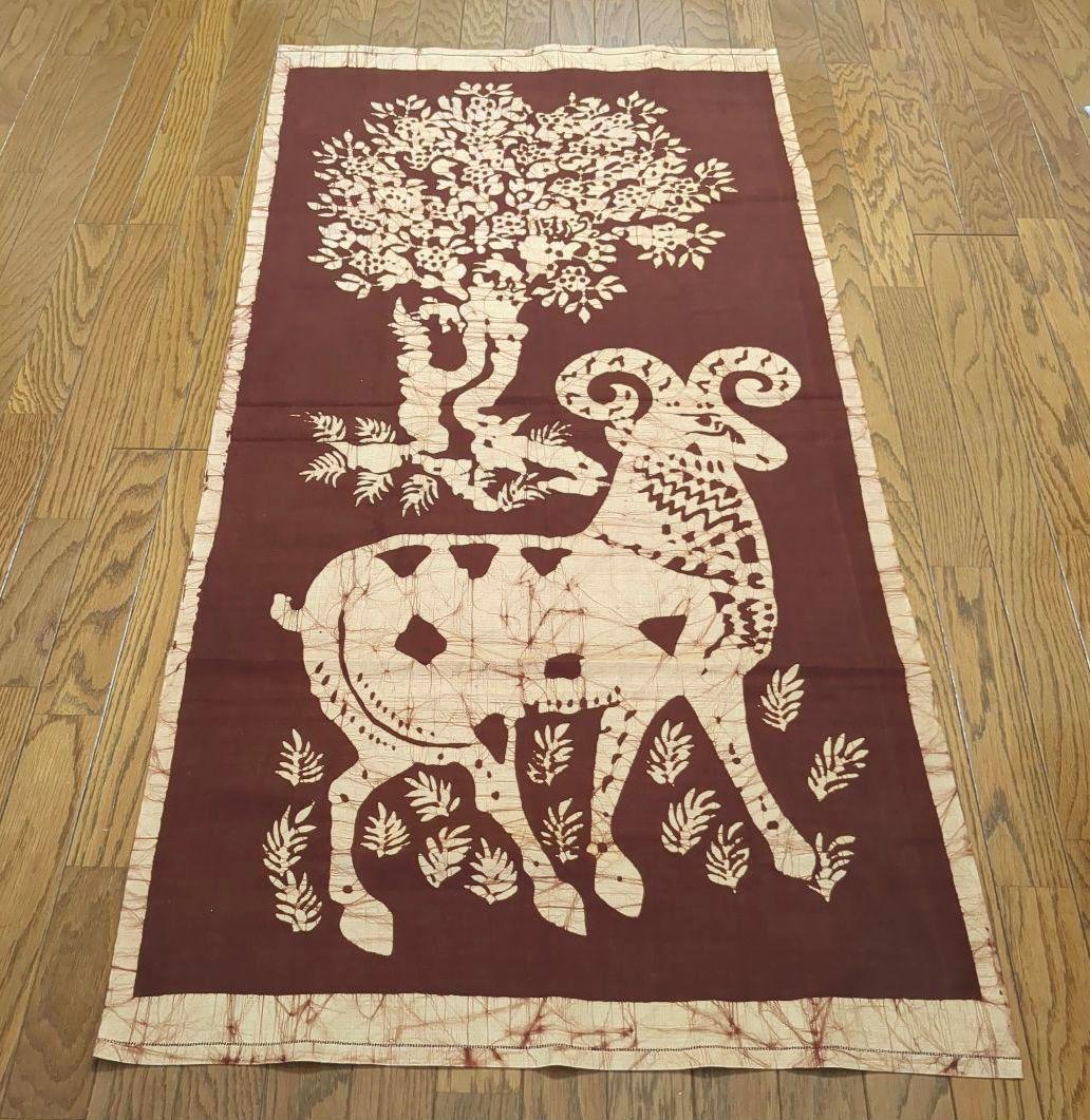 【大判】正倉院模様　羊木臈纈屏風　 ろうけつ染めタペストリー　約170cm大