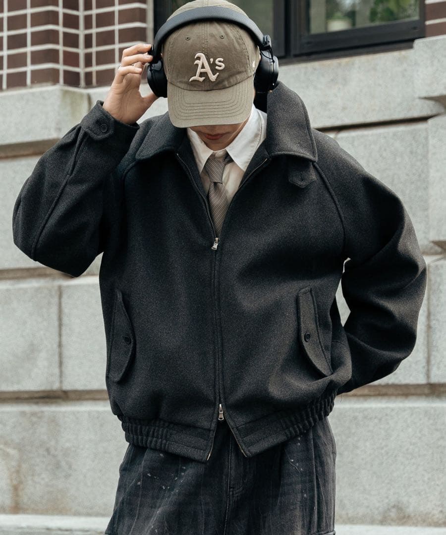 「美品」Bleme ダブルジップ メルトンハリントンジャケット　チャコール　L