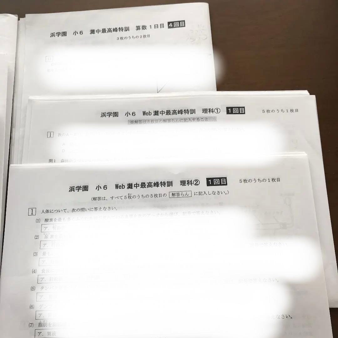 浜学園　最高峰特訓、算数、理科